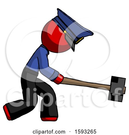 Red Police Man Hitting with Sledgehammer, or Smashing Something by Leo Blanchette