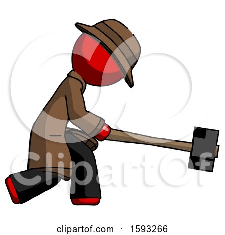 Red Detective Man Hitting with Sledgehammer, or Smashing Something by Leo Blanchette