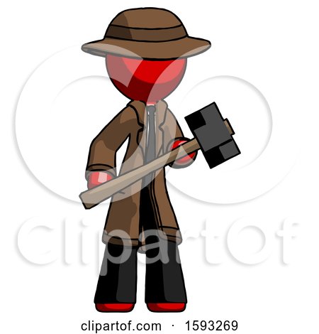 Red Detective Man with Sledgehammer Standing Ready to Work or Defend by Leo Blanchette