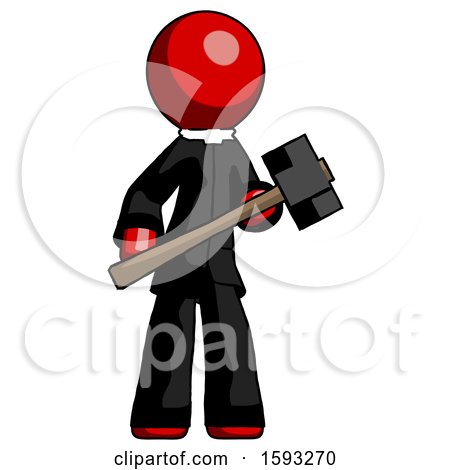 Red Clergy Man with Sledgehammer Standing Ready to Work or Defend by Leo Blanchette