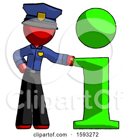 Red Police Man with Info Symbol Leaning up Against It by Leo Blanchette