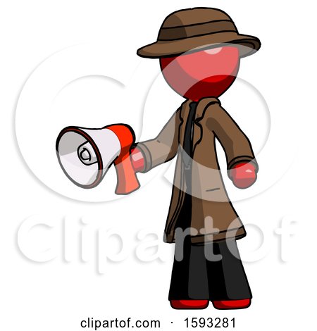 Red Detective Man Holding Megaphone Bullhorn Facing Right by Leo Blanchette