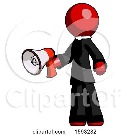Red Clergy Man Holding Megaphone Bullhorn Facing Right by Leo Blanchette