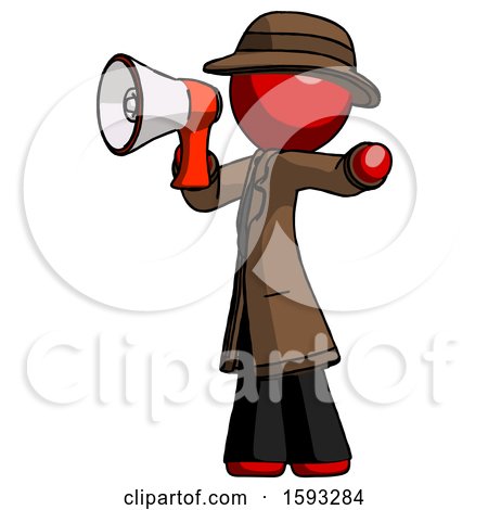 Red Detective Man Shouting into Megaphone Bullhorn Facing Left by Leo Blanchette