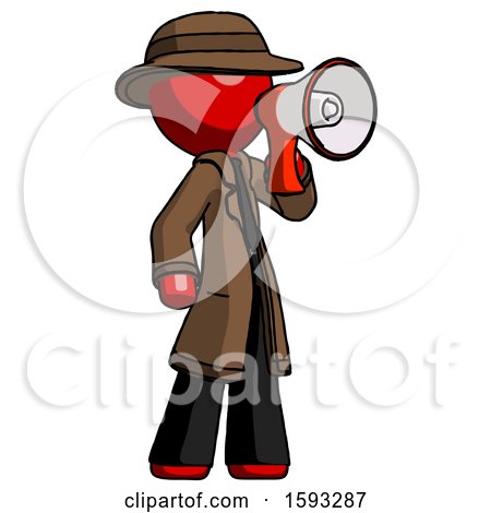 Red Detective Man Shouting into Megaphone Bullhorn Facing Right by Leo Blanchette