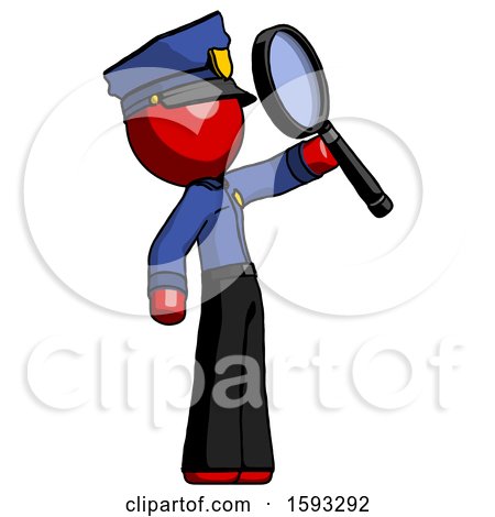 Red Police Man Inspecting with Large Magnifying Glass Facing up by Leo Blanchette