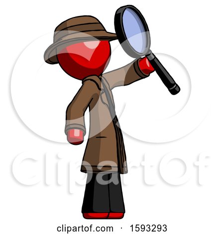 Red Detective Man Inspecting with Large Magnifying Glass Facing up by Leo Blanchette