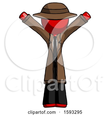 Red Detective Man with Arms out Joyfully by Leo Blanchette
