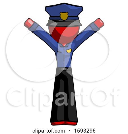Red Police Man with Arms out Joyfully by Leo Blanchette