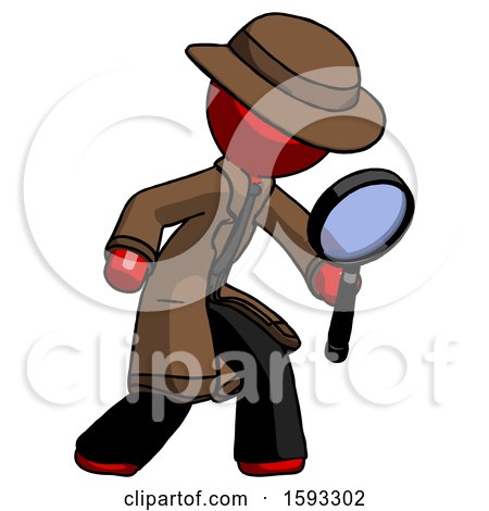 Red Detective Man Inspecting with Large Magnifying Glass Right by Leo Blanchette