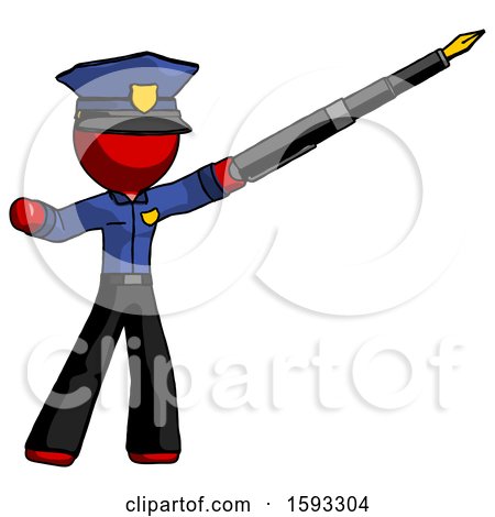 Red Police Man Pen Is Mightier Than the Sword Calligraphy Pose by Leo Blanchette
