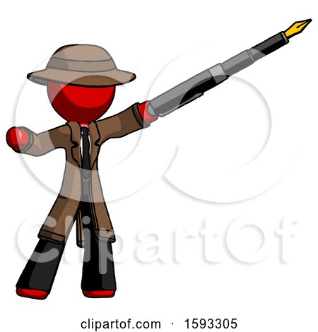 Red Detective Man Pen Is Mightier Than the Sword Calligraphy Pose by Leo Blanchette