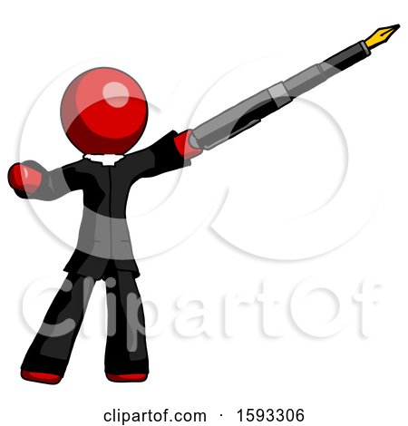 Red Clergy Man Pen Is Mightier Than the Sword Calligraphy Pose by Leo Blanchette