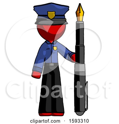 Red Police Man Holding Giant Calligraphy Pen by Leo Blanchette