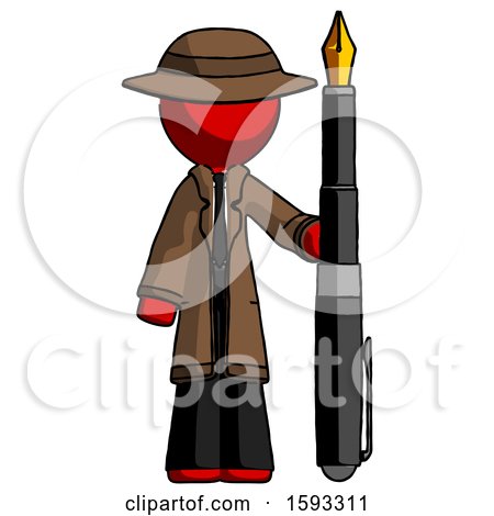 Red Detective Man Holding Giant Calligraphy Pen by Leo Blanchette