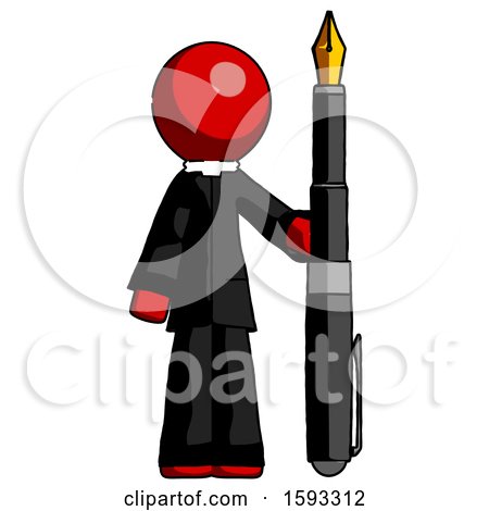 Red Clergy Man Holding Giant Calligraphy Pen by Leo Blanchette