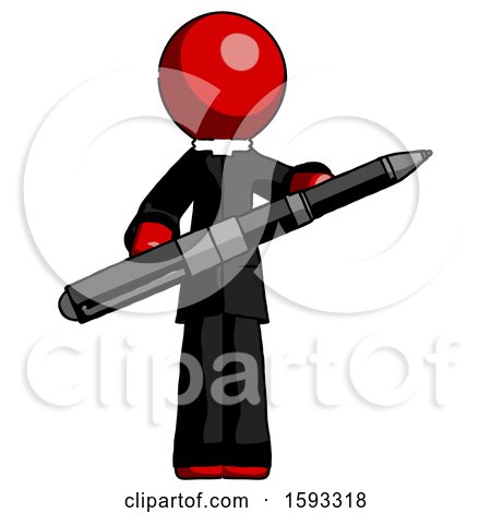 Red Clergy Man Posing Confidently with Giant Pen by Leo Blanchette