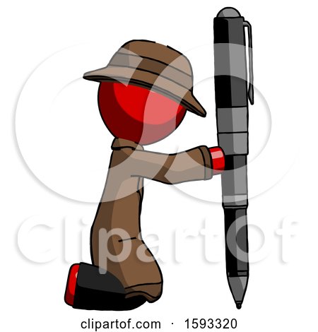 Red Detective Man Posing with Giant Pen in Powerful yet Awkward Manner. by Leo Blanchette