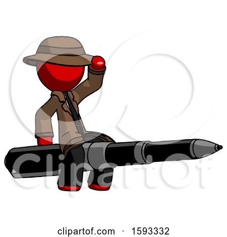 Red Detective Man Riding a Pen like a Giant Rocket by Leo Blanchette