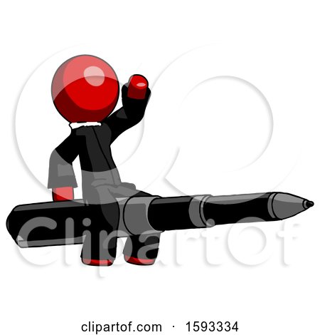 Red Clergy Man Riding a Pen like a Giant Rocket by Leo Blanchette