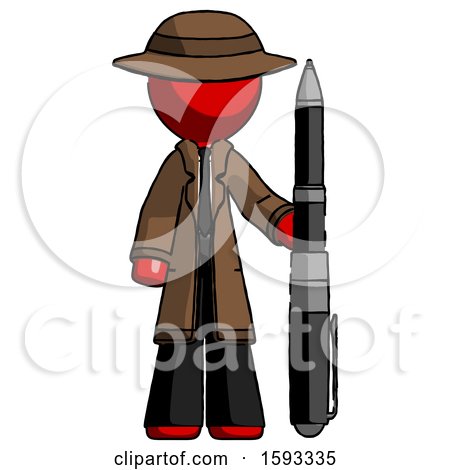 Red Detective Man Holding Large Pen by Leo Blanchette