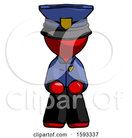 Red Police Man Squatting Facing Front by Leo Blanchette