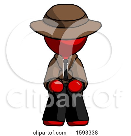 Red Detective Man Squatting Facing Front by Leo Blanchette
