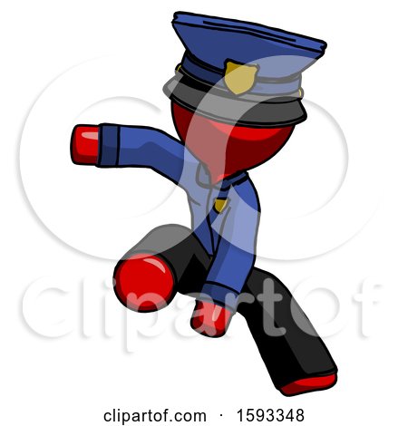 Red Police Man Action Hero Jump Pose by Leo Blanchette