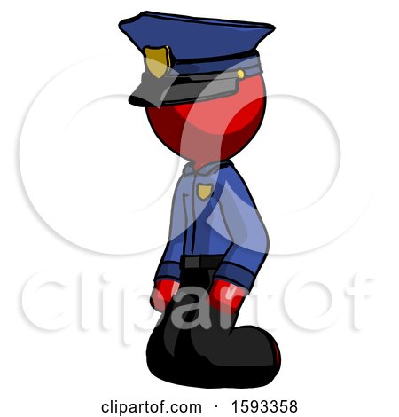 Red Police Man Kneeling Angle View Left by Leo Blanchette