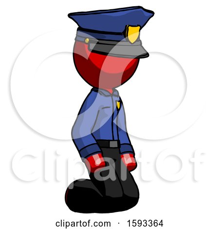 Red Police Man Kneeling Angle View Right by Leo Blanchette