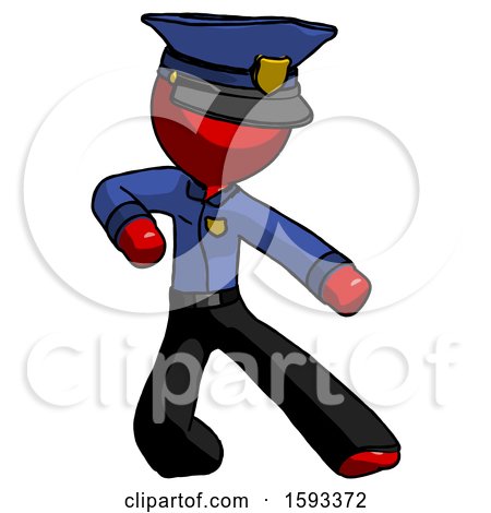 Red Police Man Karate Defense Pose Right by Leo Blanchette