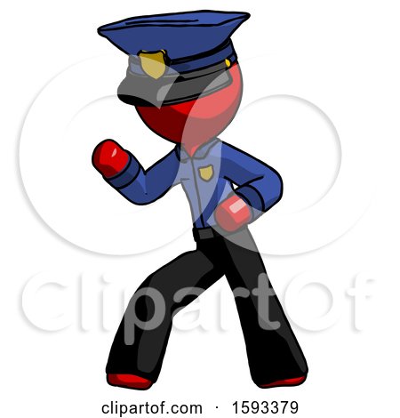 Red Police Man Martial Arts Defense Pose Left by Leo Blanchette