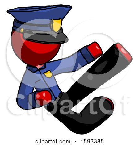 Red Police Man Flying Ninja Kick Right by Leo Blanchette