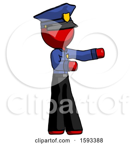 Red Police Man Presenting Something to His Left by Leo Blanchette