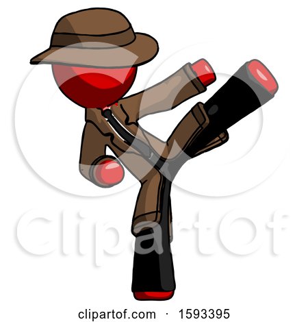 Red Detective Man Ninja Kick Right by Leo Blanchette