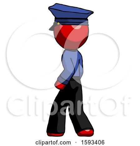 Red Police Man Walking Away Direction Left View by Leo Blanchette