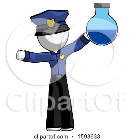 White Police Man Holding Large Round Flask or Beaker by Leo Blanchette