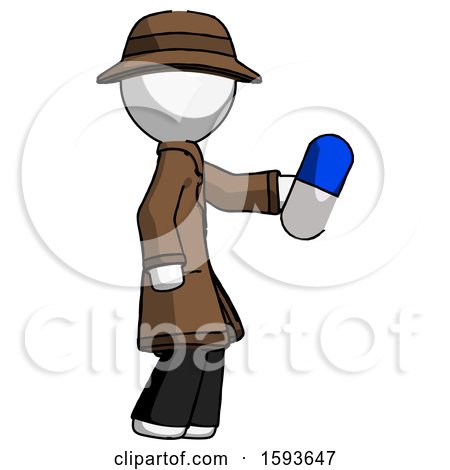 White Detective Man Holding Blue Pill Walking to Right by Leo Blanchette