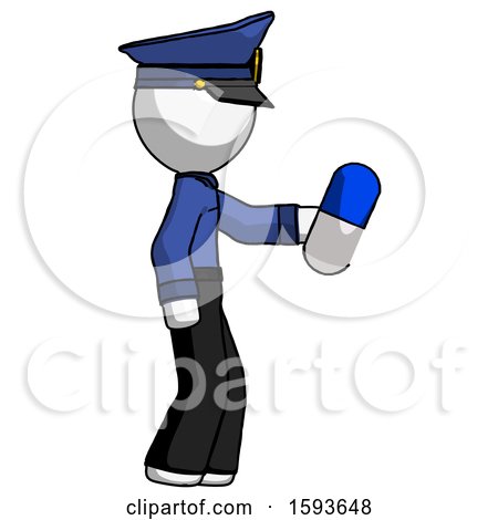 White Police Man Holding Blue Pill Walking to Right by Leo Blanchette