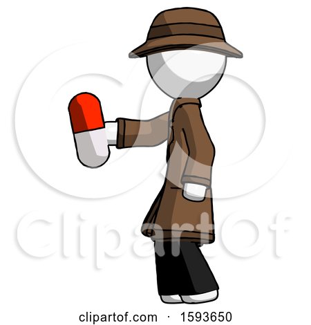 White Detective Man Holding Red Pill Walking to Left by Leo Blanchette