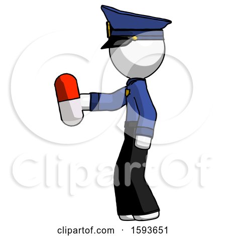 White Police Man Holding Red Pill Walking to Left by Leo Blanchette