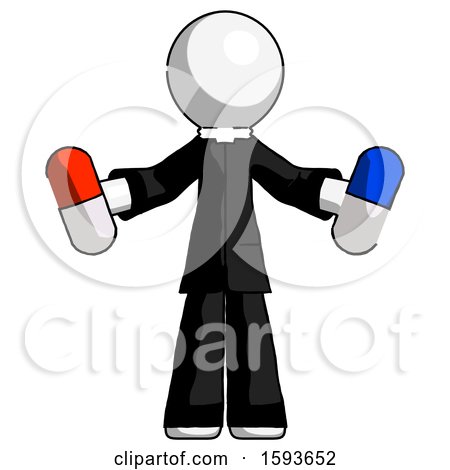 White Clergy Man Holding a Red Pill and Blue Pill by Leo Blanchette