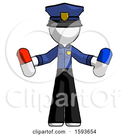 White Police Man Holding a Red Pill and Blue Pill by Leo Blanchette