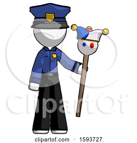 White Police Man Holding Jester Staff by Leo Blanchette