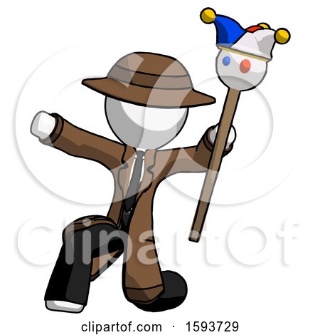 White Detective Man Holding Jester Staff Posing Charismatically by Leo Blanchette