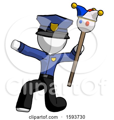 White Police Man Holding Jester Staff Posing Charismatically by Leo Blanchette