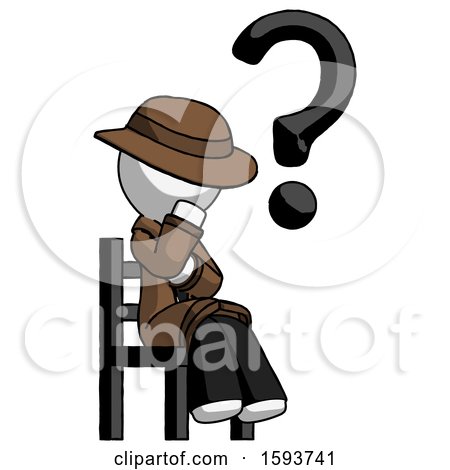 White Detective Man Question Mark Concept, Sitting on Chair Thinking by Leo Blanchette