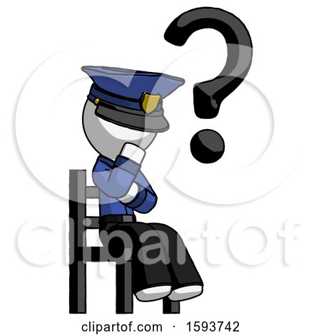 White Police Man Question Mark Concept, Sitting on Chair Thinking by Leo Blanchette