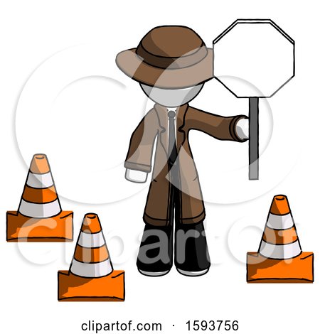 White Detective Man Holding Stop Sign by Traffic Cones Under Construction Concept by Leo Blanchette
