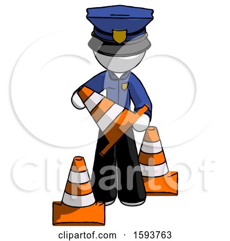 White Police Man Holding a Traffic Cone by Leo Blanchette